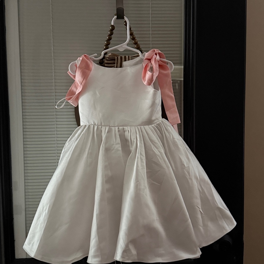 White Dress with Pink Bow Accents
